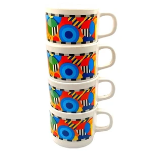 Lotto 4 tazzine caffè vintage anni 80 Tupperware Melaware arcobaleno astratto (vedi foto) - Foto 1 di 9
