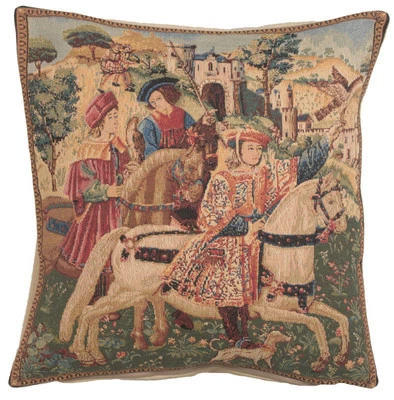 Medieval Hunting Hawking Scene European Cushion Cover Home Decor Pillow 18x18 in - Image 1 of 4
