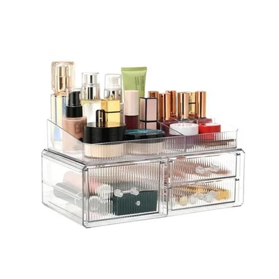 Organizador de Maquillaje Apilable con Divisores Ajustables, Perfecto para Almacenamiento de Baño Foto 1 de 4