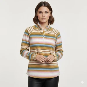 Maglione donna Eddie Bauer 1/4 zip grande multicolore a righe pullover in pile - Foto 1 di 12