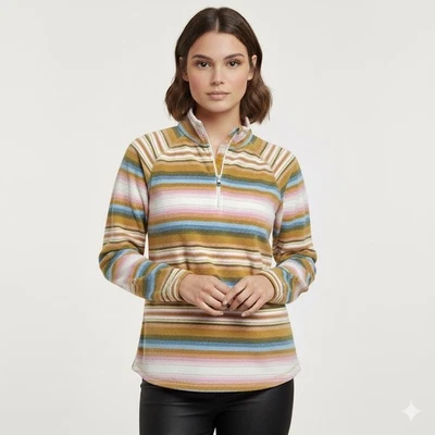 Suéter Eddie Bauer 1/4 Cremallera Mujer Grande Multicolor Rayas Polar Pullover Foto 1 de 4