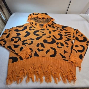 Maglione leggero Halloween stampa leopardata donna XL orlo sfilacciato artistico autunno boho - Foto 1 di 10