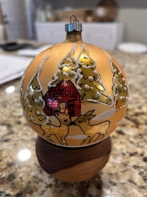 "Adorno de Navidad brillante brillante brillante brillo cabaña ciervo Austria vintage grande 4""" Foto 1 de 4