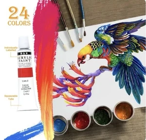 24-Color Acrylic Paint Set Waterproof 12ml Tubes for DIY Crafts & Canvas Art - Picture 1 of 5