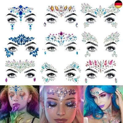 Amaza 9Pcs Gesicht Edelsteine,Temporäre Tattoos Gesichts Aufkleber,