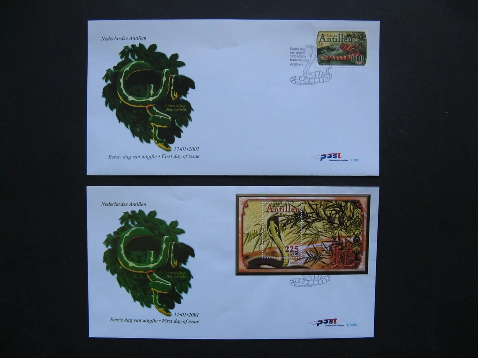 NETHERLANDS ANTILLES, 2x cover FDC 2001, Chinese new year snakes cobra reptile - Image 1 of 1