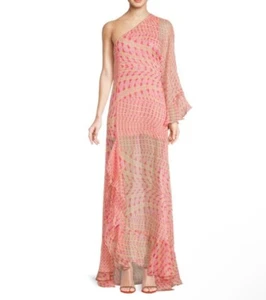 Misa Los Angeles Gaia One Shoulder Maxi Dress Pink Geometric High Slit Size S - Picture 1 of 13