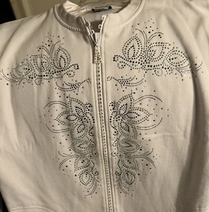 Size Large ISAACS DESIGNS Zip Up Diamond Look Studded Sweatshirt. Very Sparkly - Picture 1 of 15
