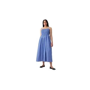 GAP Blue Striped Smocked Sleeveless Midi Summer Dress Pockets XL NWT - Picture 1 of 10