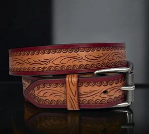 Genuine Leather Western Full Grain Handmade Men's Belt Heavy Duty With Buckle - Picture 1 of 7