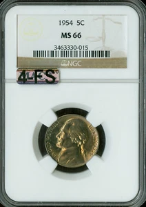 1954 JEFFERSON NICKEL NGC MS66 MAC 4FS RARE FINEST RARE $1,500.00 FOR A FS . - Picture 1 of 2