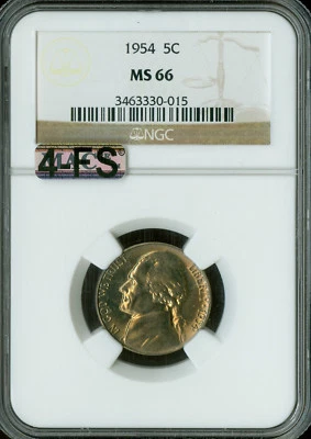 1954 JEFFERSON NICKEL NGC MS66 MAC 4FS RARE FINEST RARE $1,500.00 FOR A FS . - Image 1 of 2