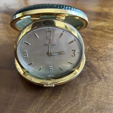 Vintage Seth Thomas Round Travel Alarm Clock Germany Cover