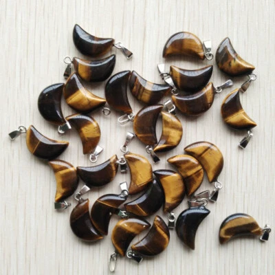 Wholesale 50pcs/lot Fashion natural tiger eye stone Moon Shape charms Pendants - Image 1 of 3