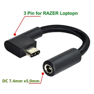 DC 7.4x5.0mm Female to 3Pin Plug Adapter Converter Laptop Power Cable for Razer - Afbeelding 1 van 1