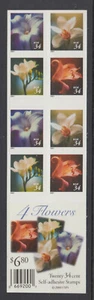 US #3490e Flowers Booklet Pane of 20 Self-Adhesive 34 Cent Stamps MNH - Picture 1 of 2