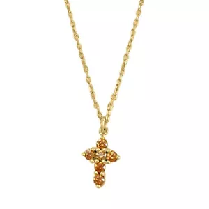14K Oro Amarillo Chapado Plata Redondo Citrino Diminuto Cruz Colgante para Mujer - Imagen 1 de 1