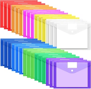 30 Pack 10 Color Plastic Envelopes Poly Envelopes, File Folders Clear Document - Picture 1 of 12