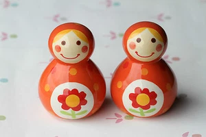 2 x Orange Ceramic Figurine Roly Poly Doll Style Ornament Home Decor  - Picture 1 of 2