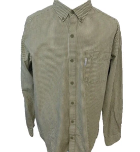 Columbia Shirt Men XL Olive Green Check Long Sleeve Button Up 100% Cotton Light - Picture 1 of 8