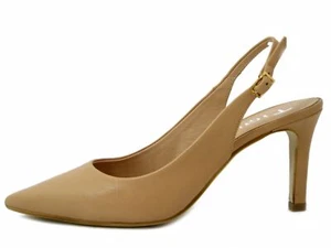 Decolte Donna Slingback Vera Pelle Beige 37 Tacco Alto 8 cm Made in Italy - Imagen 1 de 5