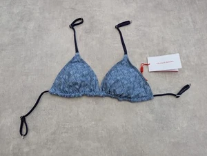 Top de bikini Orlebar marrón para mujer Reino Unido 10 azul marino traje de natación estampado de palma Nicola - Imagen 1 de 6