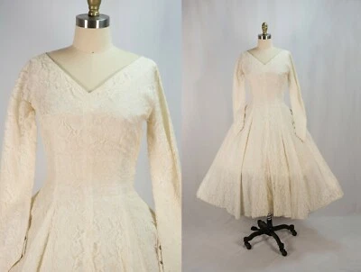 Vestido De Colección Años 50 Marfil Encaje Audrey Fiesta Círculo Nuevo Look Lazo Cintura VLV Boda S Foto 1 de 4