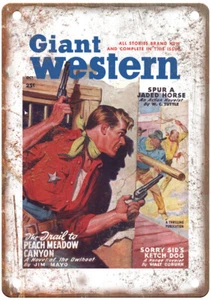 1949 Pulp Cover Giant Western v04 n02 Retro Look Reproduction Metal Sign J1490 - Picture 1 of 2