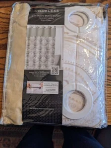 NEW Hookless French Damask light gold Shower Curtain wPeva Liner fabric 3in1 set - Picture 1 of 1