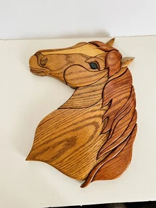 LAYERED CARVED WOOD WESTERN HORSE PLAQUE HANDMADE WALL HANGING 13.5 X 10 - Picture 1 of 11