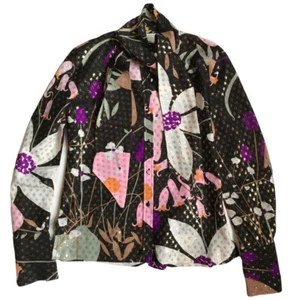 1970s Vintage Metallic Gold Lame Floral Pussy Bow Tie Neck Blouse Size S/M - Bild 1 von 12