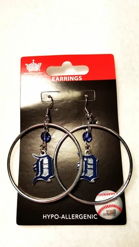 DETROIT TIGERS EARRINGS TEAM 2" HOOP COLOR BEAD DANGLE STYLE WITH HOOP NEW MLB Cover
