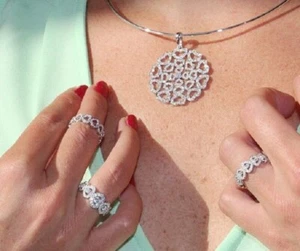 Collar colgante de diamantes de plata de ley 925 floral corazón RSG249 - Imagen 1 de 4