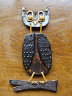 Vtg Pottery Leather Jointed Owl Hanging Wall Figurine Decor Folk Art OOAK Figure