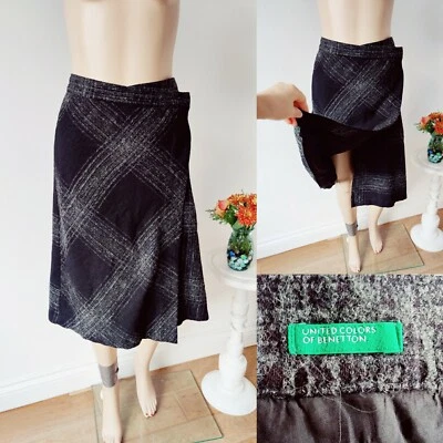UNITED COLOURS OF BENNETTON Ladies Wool Wrap Skirt Size 12 EU44 Black Mix  - Image 1 of 4
