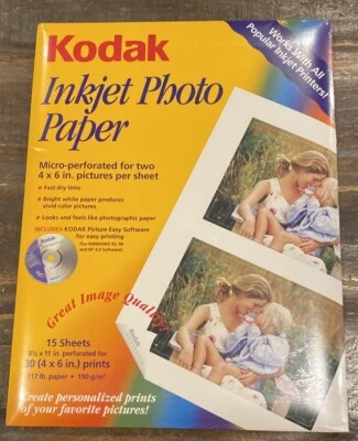 Kodak inkjet Photo Paper Micro-perforated For Two 4 X 6” Pictures Per Sheet - Image 1 of 2
