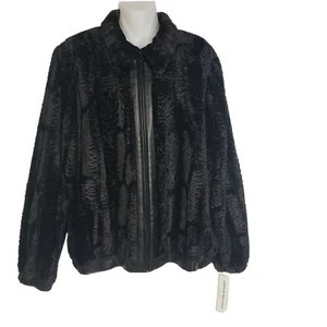 Alfred Dunner Jacke Gr. 12 schwarz Kunstfell Kunstlederbesatz Reißverschluss vorne gefüttert - Bild 1 von 10