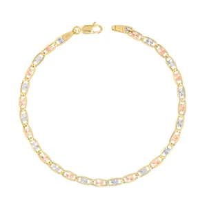 10K Solid Yellow Rose White Tri Gold 3mm Chain Womens Bracelet Anklet 9" - Picture 1 of 9