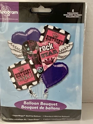 Ramo de 5 globos Rocker Girl Rock Star rosa púrpura. Globos de aluminio para cumpleaños niña Foto 1 de 4
