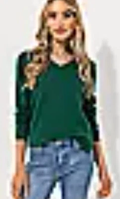 STRANDFEIN Pullover V-Ausschnitt Seitenschlitze figurumspielend Gr.48 Dunkelgrün - Bild 1 von 4