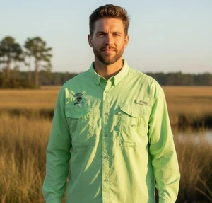 Camisa Columbia PFG verde claro manga larga ventilada abotonada caza para hombre 2XT - Imagen 1 de 13