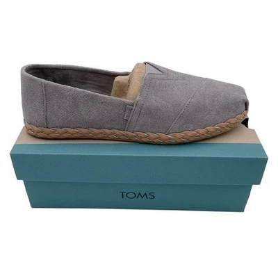 NUEVO Zapatos sin cordones Toms Alpargata de cuero envolvente planos gamuza cemento borde trenzado Foto 1 de 4