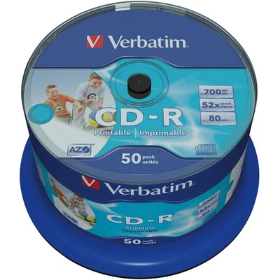 Verbatim CD-R AZO Wide Inkjet Printable No ID Brand 52x 700MB - Pack Of 50 - Image 1 of 2