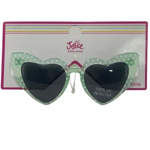 Justice Sunglasses Girls Green Polka Dot Cat Eye Heart Shape 100% UV Protection - Picture 1 of 4