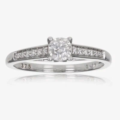 Warren James 9 Carat White Gold 0.25 Ct Diamond Ring Sz P.5 2.2g Certified Boxed - Image 1 of 4