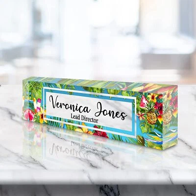 Placa de identificación personalizada para escritorio - Flores silvestres sobre vidrio acrílico transparente - ACS15 Foto 1 de 2