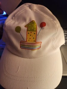 Baby's 1st Birthday Baseball Cap. White Stretch Fitting Hat For Infants - Picture 1 of 6