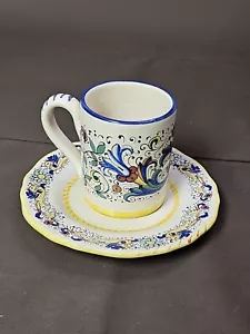 Made In Italy - Vtg Deruta Saucer & Meridiana Ceramiche Mug - Cream/Yellow/Blue - Picture 1 of 15