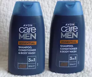 AVON 2 x CARE FOR MEN ESSENTIAL 3-in-1 SHAMPOO & BODY WASHES ~ 200ml each *NEW* - Picture 1 of 8