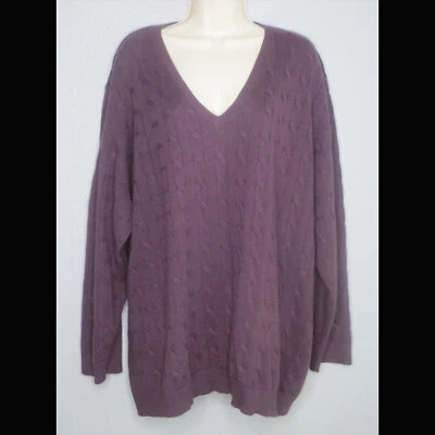 Suéter NorthCrest para mujer suave ciruela/púrpura tejido con cable manga larga cuello en V - 4X Foto 1 de 3